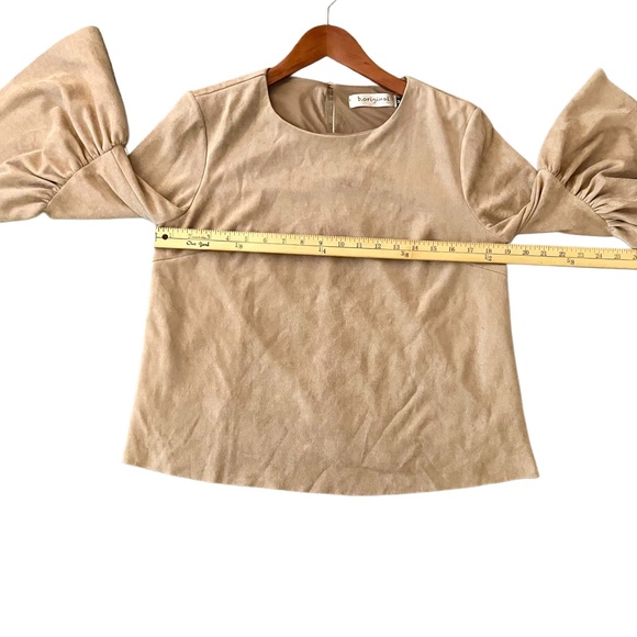 B.Original Faux Suede Bell Sleeve Top Boho Chic Camel Tan Size M - Picture 9 of 10